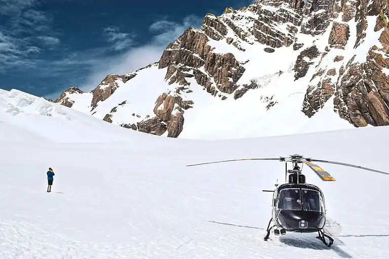 Helicopter Landing on Tasman Glacier New Zealand